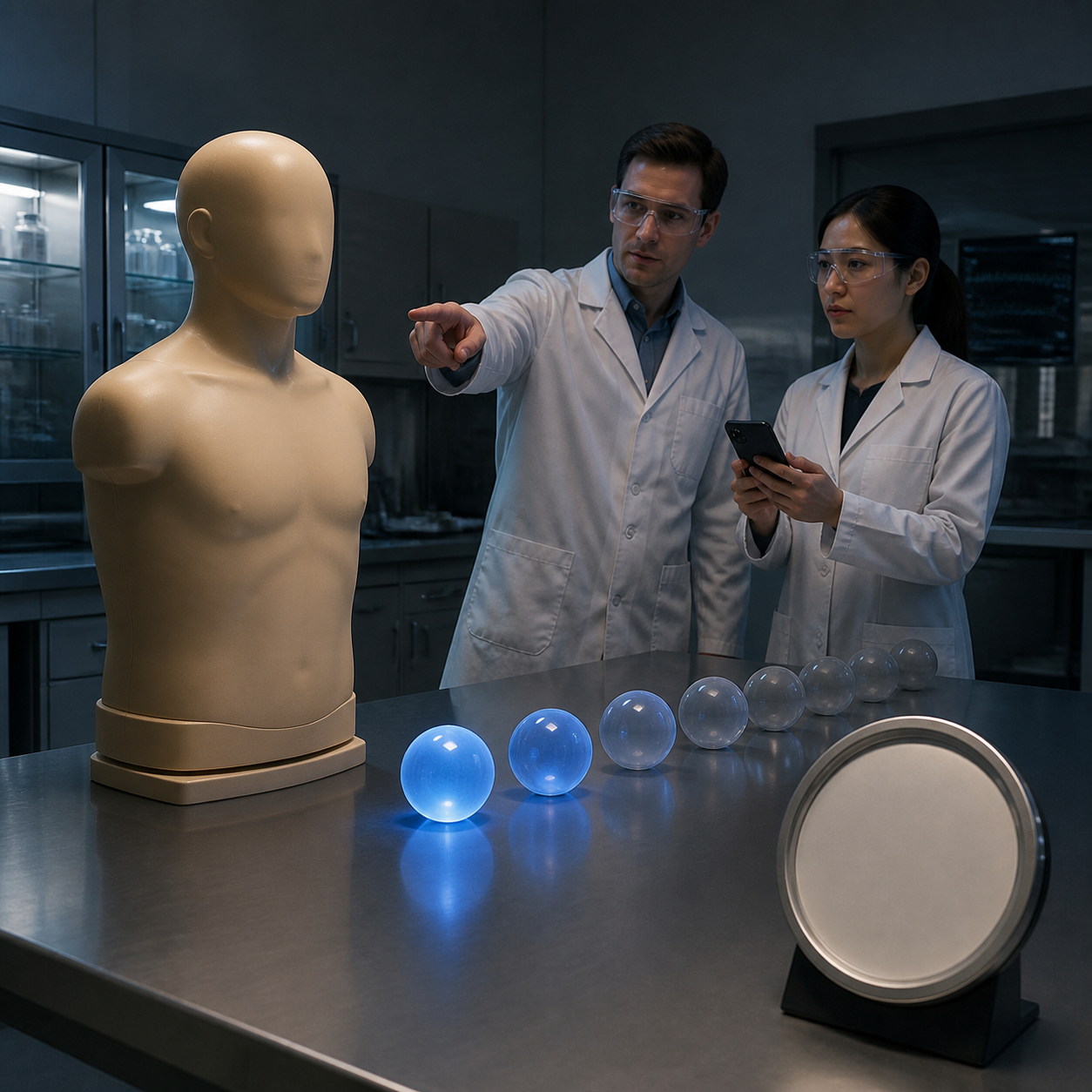 Medical educators use an artificial mannequin, fading time markers, and a blank timer to model the biological oxygen-loss clock
