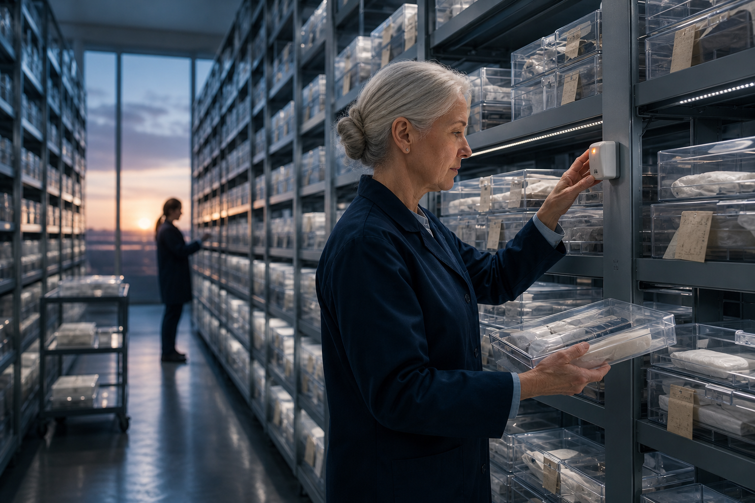 Storage team tracking real-time aging conditions with environmental logs and dated samples
