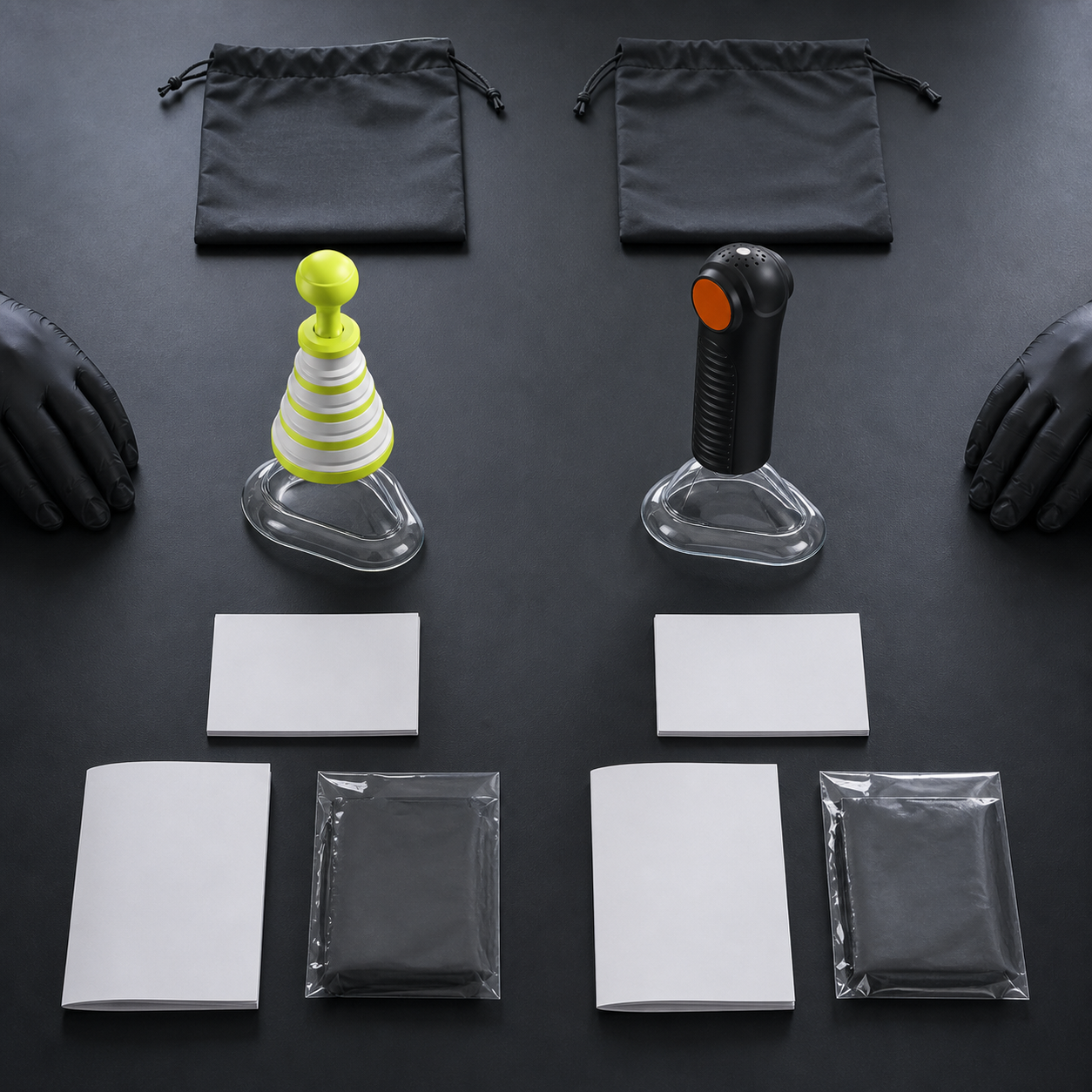 Exact real FoldPumpVac and EasyPumpVac are staged separately with blank traceability and instruction evidence