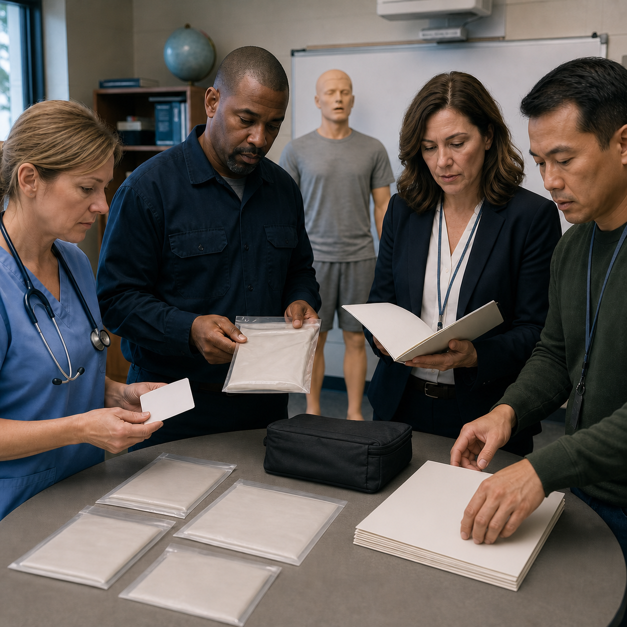School procurement team reviews anonymous instructions materials storage and training evidence without evaluating a visible device