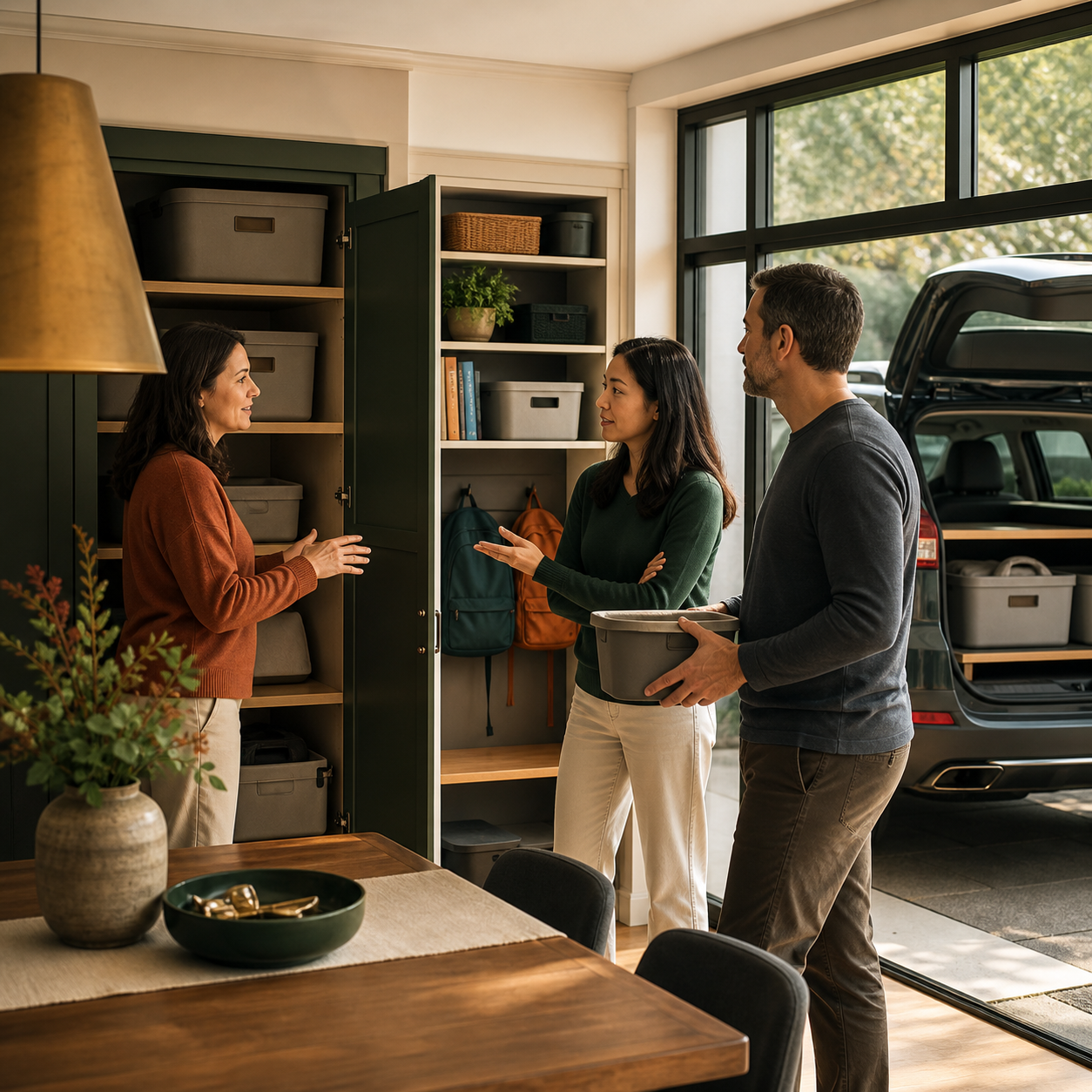 Family and safety coordinator plan accessible storage, role assignments, inspection dates, and backup readiness across home, school, and travel