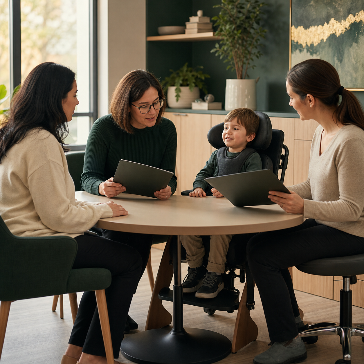 Parent and pediatric feeding team plan supervision and recognition for a calm child with feeding or neurologic risk