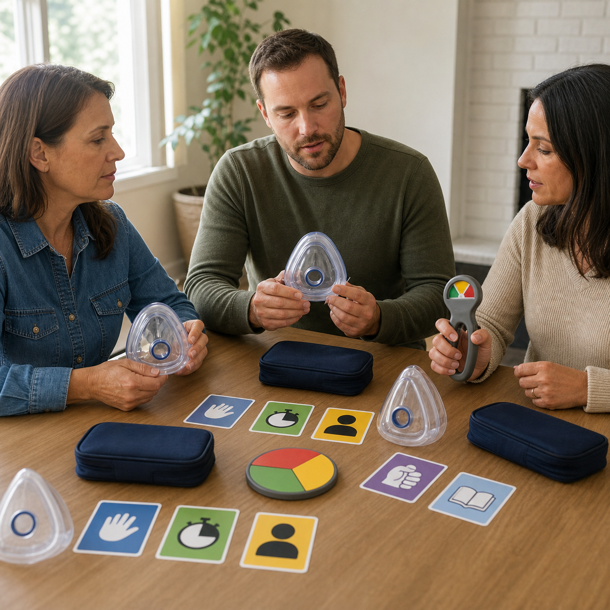 Caregivers compare handling effort mask fit storage speed and instructions using neutral training props without competitor devices