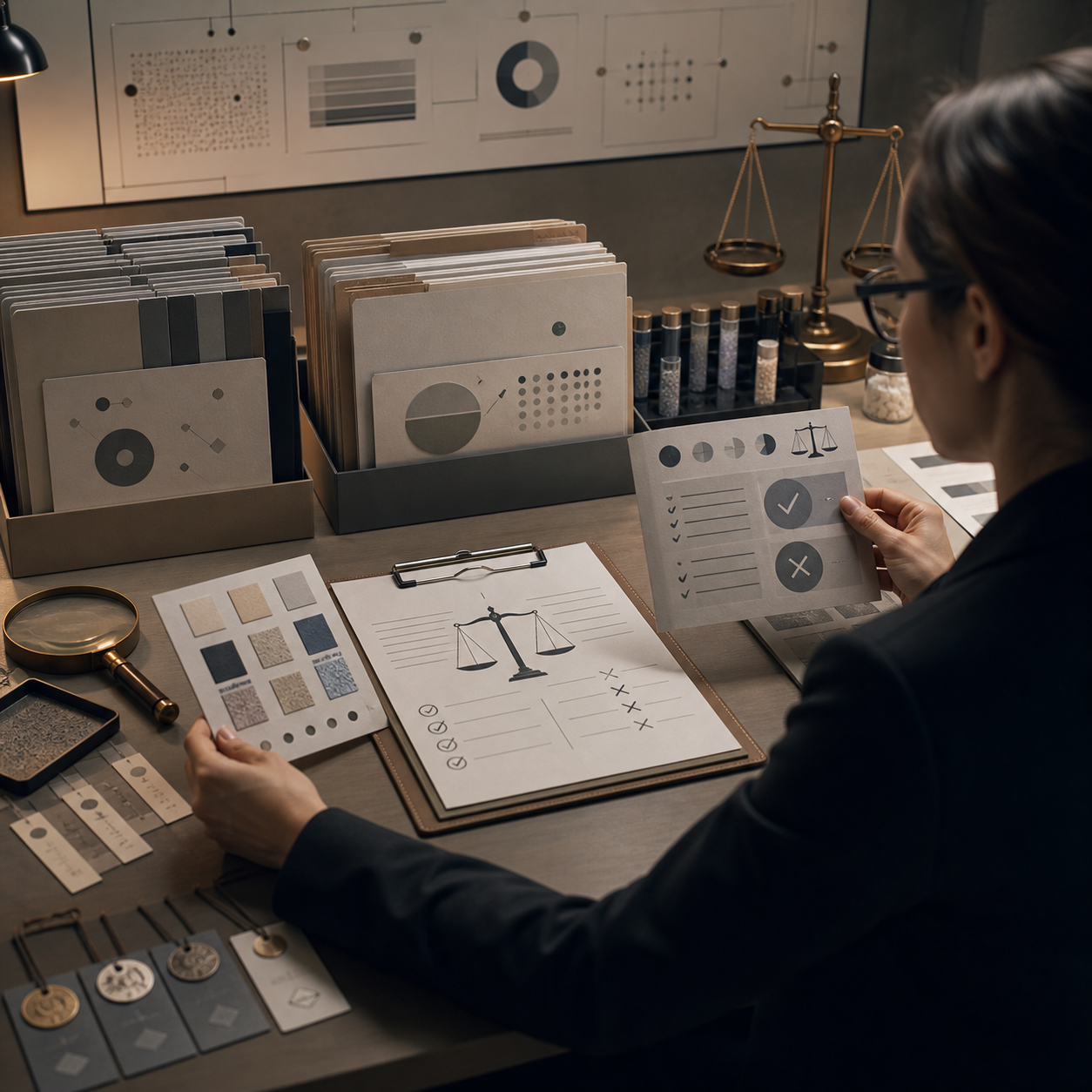 Independent safety analyst compares anonymous evidence files material checks traceability and a balanced checklist