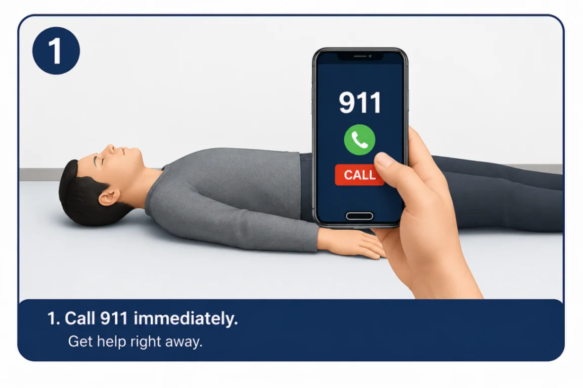 The manual shows the person lying on the back on a hard surface.
