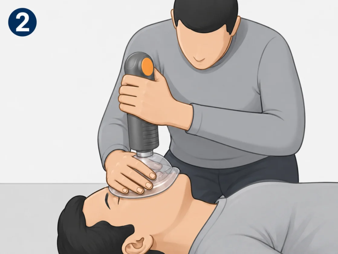 The mask is held over the nose and mouth to maintain the facial seal.