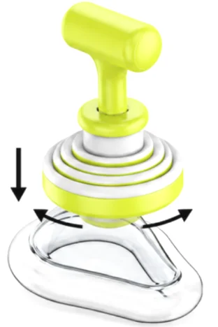 Mask connector assembly shown for EasyPumpVac and FoldPumpVac. FoldPumpVac
