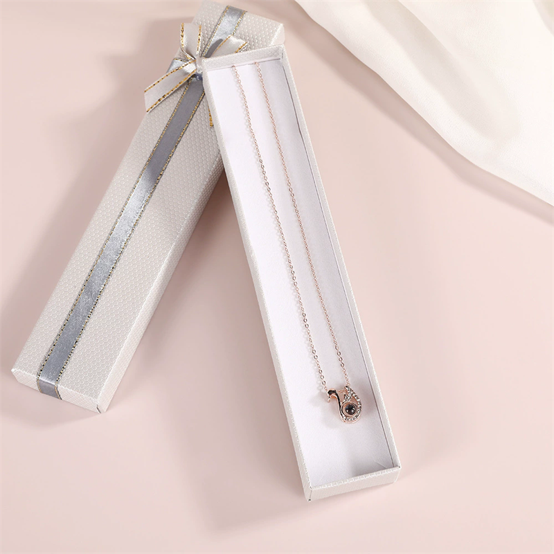 Lid & Base Long Jewelry Gift Paper Box With Bows Perfect For Necklace Moyi Packaging