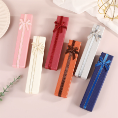 Lid & Base Long Jewelry Gift Paper Box With Bows Perfect For Necklace Moyi Packaging