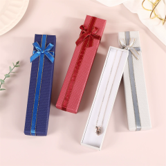 Lid & Base Long Jewelry Gift Paper Box With Bows Perfect For Necklace Moyi Packaging