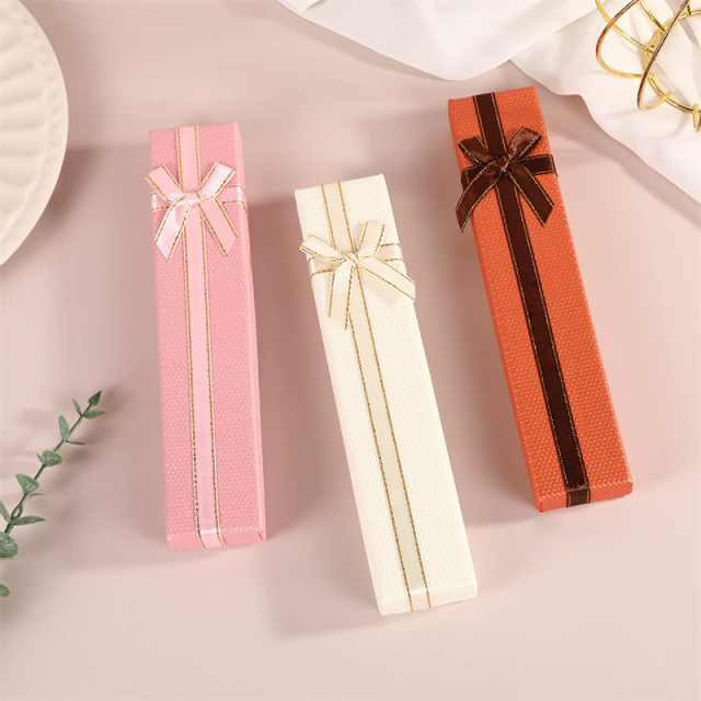 Lid & Base Long Jewelry Gift Paper Box With Bows Perfect For Necklace Moyi Packaging