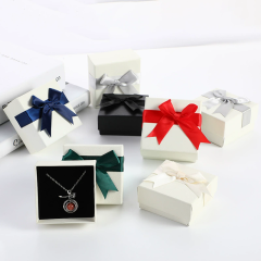 Moyi Packaging Classic White Jewelry Box With Colorful Bows Custom Ribbon Options