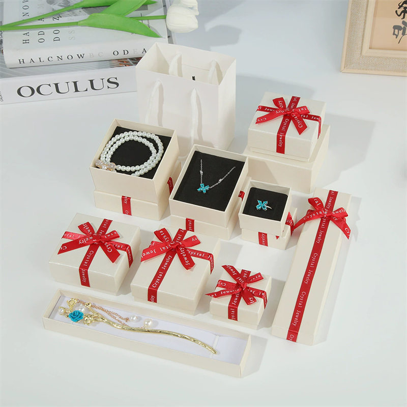 Premium White Gift Box With Bold Red Ribbon Bows Fine Jewelry Packaging By Moyi