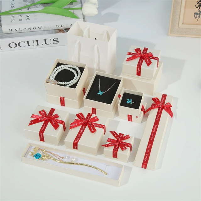 Premium White Gift Box With Bold Red Ribbon Bows Fine Jewelry Packaging By Moyi