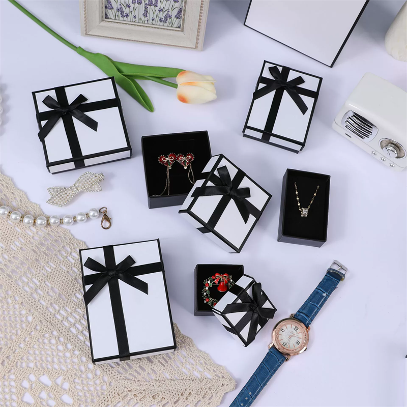 Premium Black Ribbon Jewelry Gift Box Two-Tone Square Packaging By Moyi