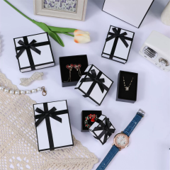 Premium Black Ribbon Jewelry Gift Box Two-Tone Square Packaging By Moyi