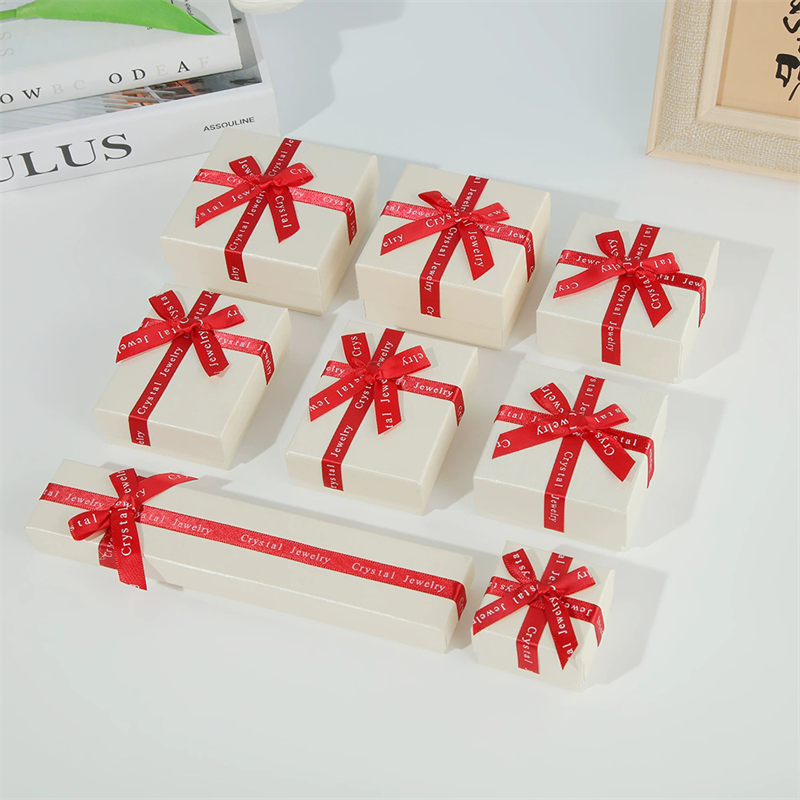 Premium White Gift Box With Bold Red Ribbon Bows Fine Jewelry Packaging By Moyi