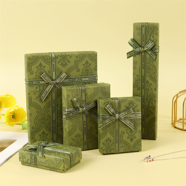 Custom Muti Size Lid & Base Elegant Vintage Olive Green Patterned Jewelry Box Set