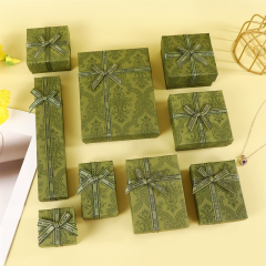 Custom Muti Size Lid & Base Elegant Vintage Olive Green Patterned Jewelry Box Set