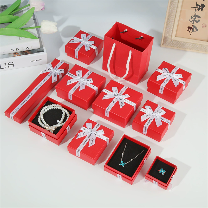 Moyi Packaging Vibrant Red Jewelry Box With White Bow Custom Sizes & Sets