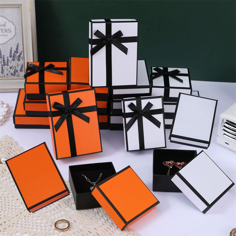 Premium Black Ribbon Jewelry Gift Box Two-Tone Square Packaging By Moyi