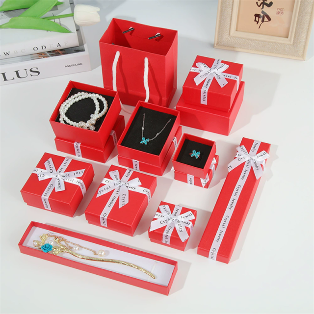 Moyi Packaging Vibrant Red Jewelry Box With White Bow Custom Sizes & Sets