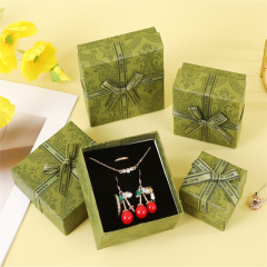 Custom Muti Size Lid & Base Elegant Vintage Olive Green Patterned Jewelry Box Set