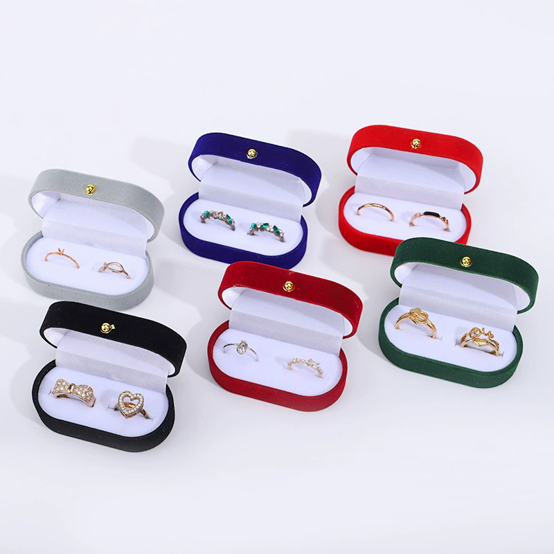 Wholesale Oval Velvet Ring Box Luxury Double Ring Packaging By Moyi
