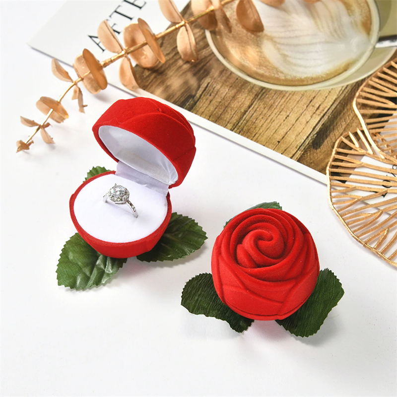 Moyi Romantic Rose Shape Velvet Ring Box Premium Jewelry Packaging Box