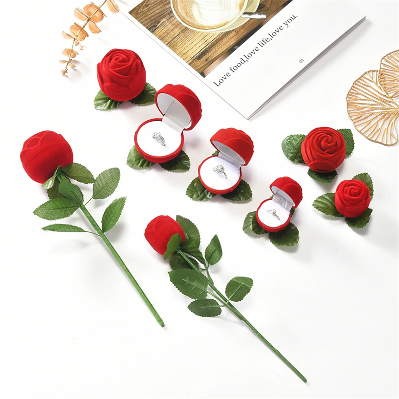 Moyi Romantic Rose Shape Velvet Ring Box Premium Jewelry Packaging Box
