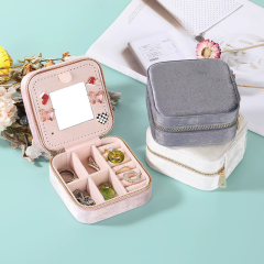 Moyi Mini Zipper Jewelry Box With Mirror Portable Jewelry Storage Organizer For Travel