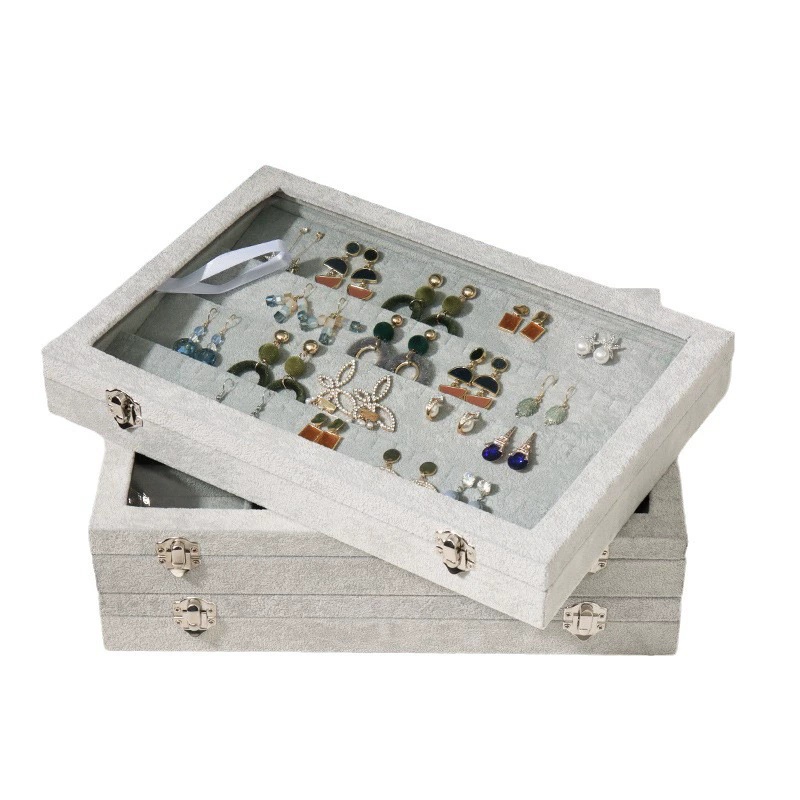 Moyi Multi-Compartment Jewelry Tray With Clear Lid Versatile Organizer For Ring & Necklace