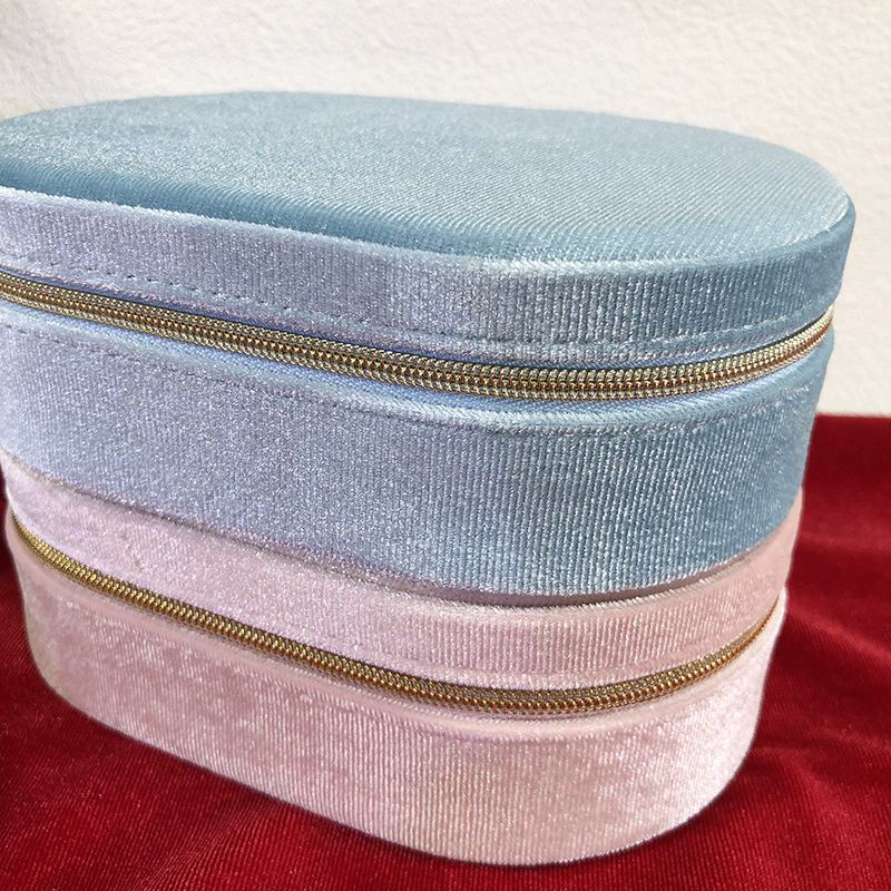 Moyi Oval Velvet Travel Jewelry Box Portable Zippered Organizer For Ring Earring & Bracelet