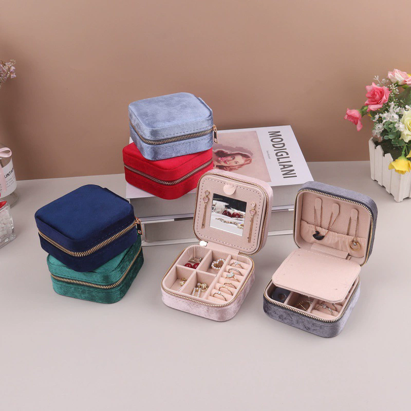 Moyi Mini Zipper Jewelry Box With Mirror Portable Jewelry Storage Organizer For Travel