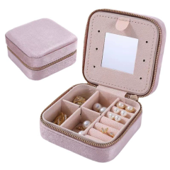 Moyi Mini Zipper Jewelry Box With Mirror Portable Jewelry Storage Organizer For Travel