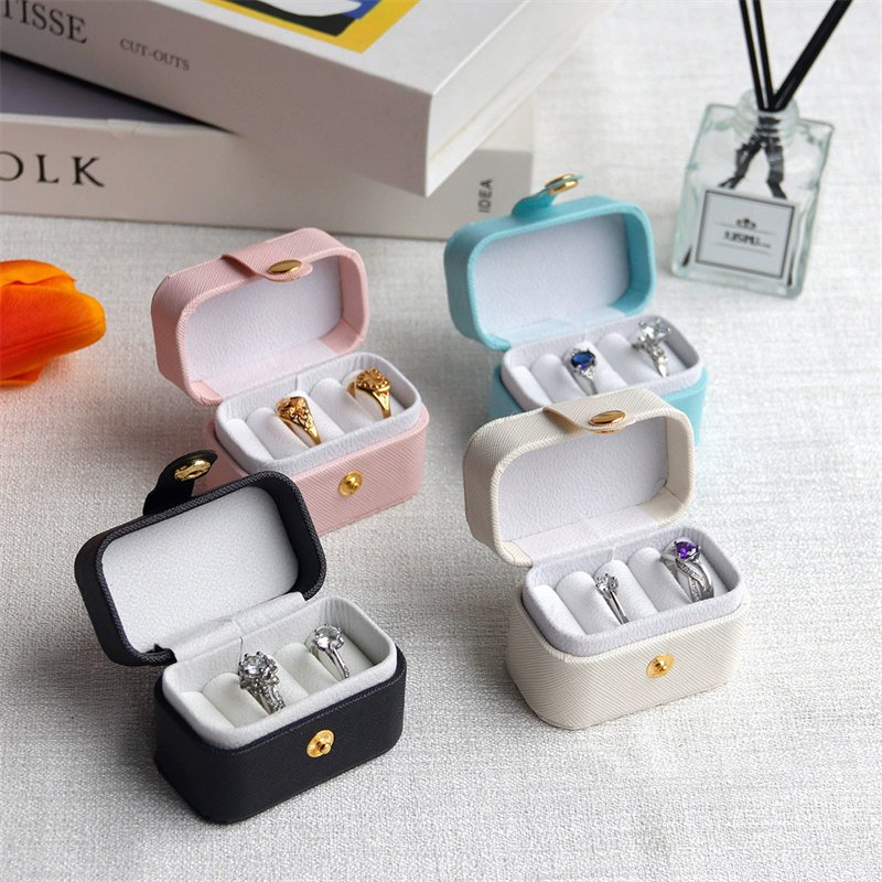 Moyi Mini Portable Ring & Earring Jewelry Box Small Leather Travel Organizer For Rings