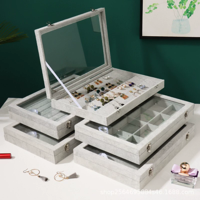 Moyi Multi-Compartment Jewelry Tray With Clear Lid Versatile Organizer For Ring & Necklace