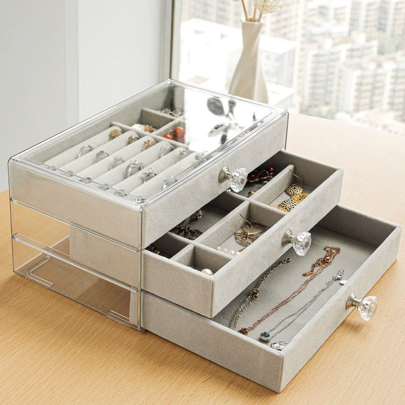 Moyi Clear Acrylic Jewelry Box With 3 Drawers Large Capacity Organizer For All Jewelry