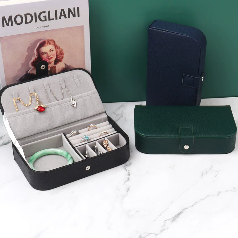 Moyi Travel Leather Jewelry Organizer Case Multi-Compartment Jewelry Box For Ring & Earring