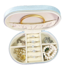 Moyi Oval Velvet Travel Jewelry Box Portable Zippered Organizer For Ring Earring & Bracelet