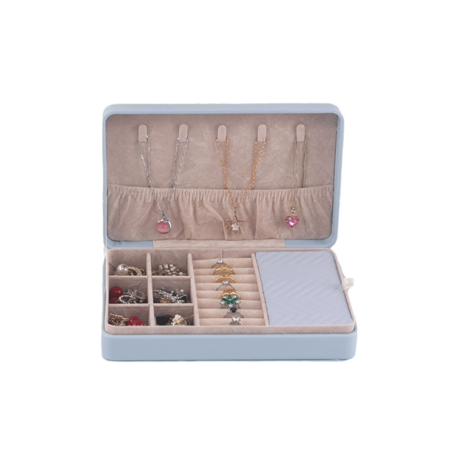 Moyi Color Block Travel Jewelry Box With 2 Layers Compact Organizer For Rings & Earrings