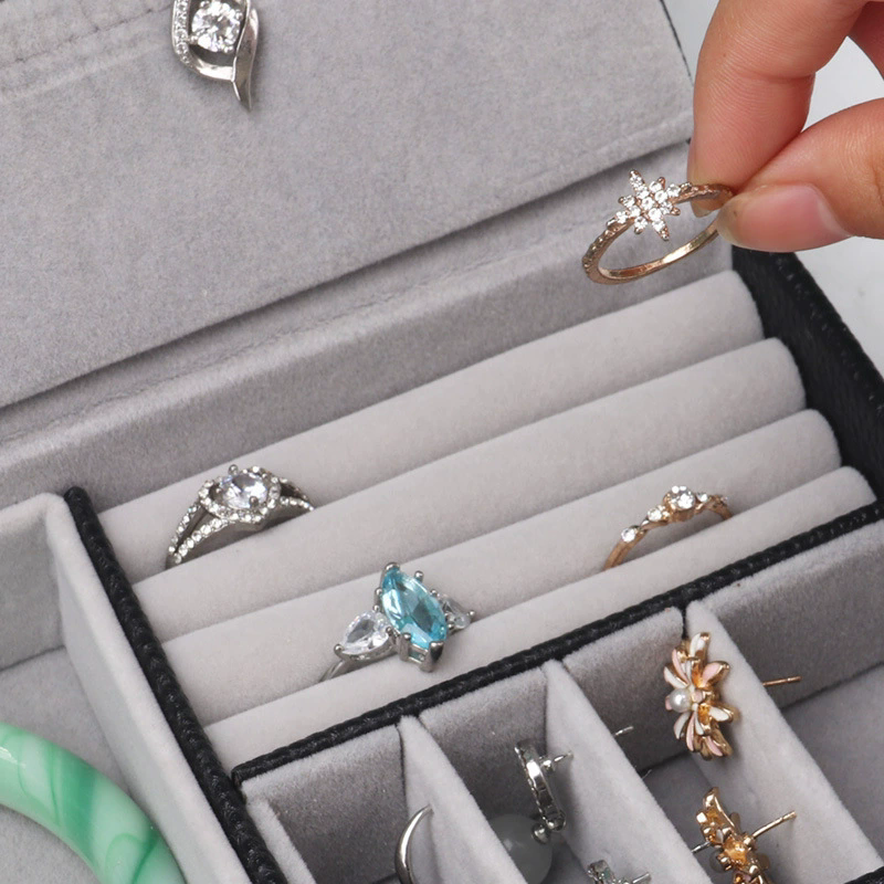 Moyi Travel Leather Jewelry Organizer Case Multi-Compartment Jewelry Box For Ring & Earring