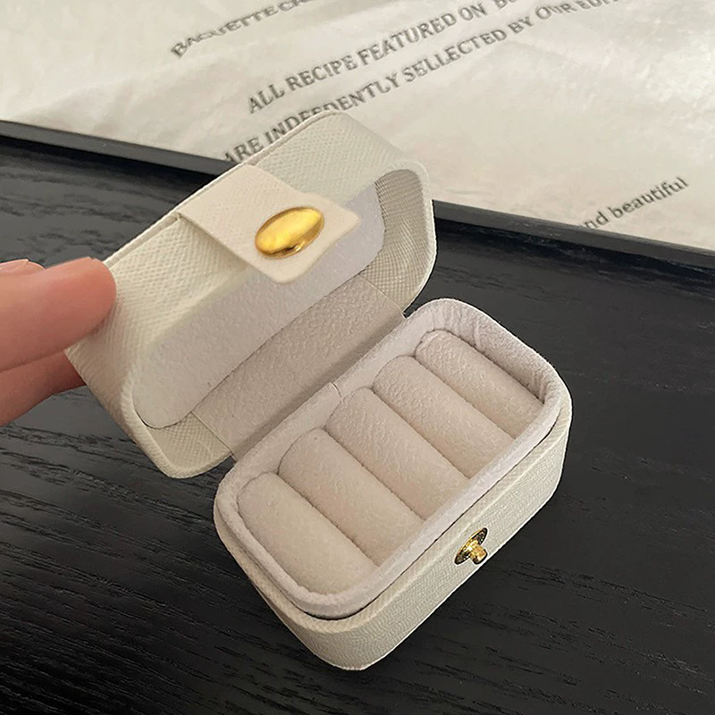 Moyi Mini Portable Ring & Earring Jewelry Box Small Leather Travel Organizer For Rings