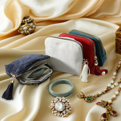 Moyi Tassel Zipper Velvet Jewelry Pouch Multi Function Storage Bag For Necklace & Travel