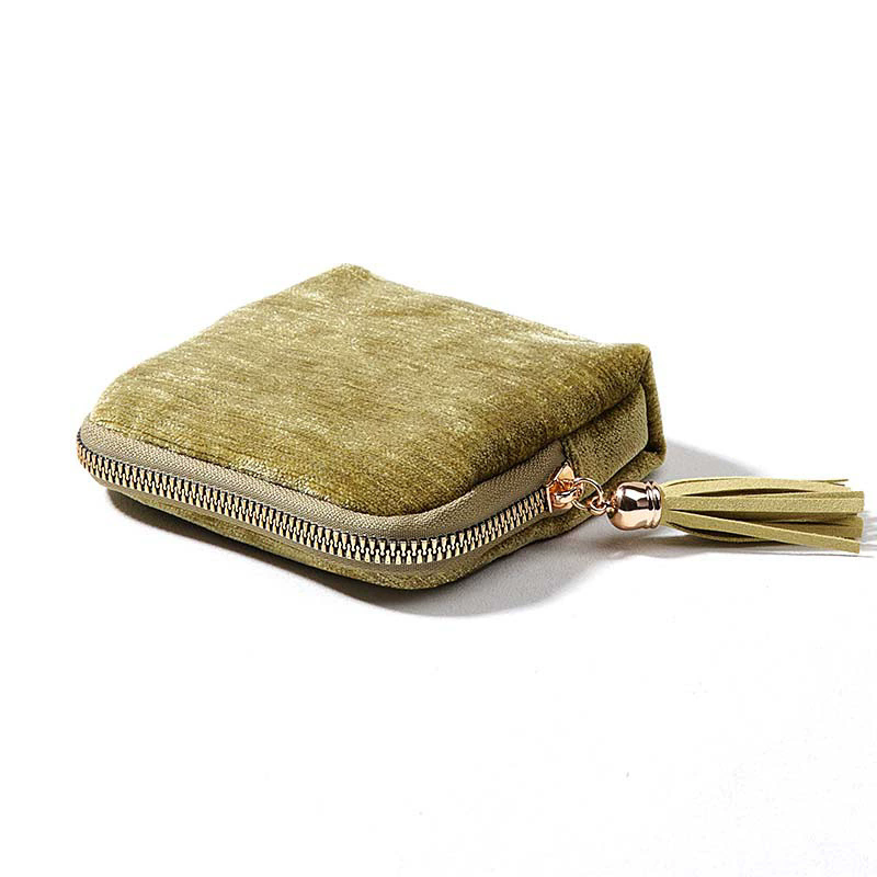 Moyi Tassel Zipper Velvet Jewelry Pouch Multi Function Storage Bag For Necklace & Travel