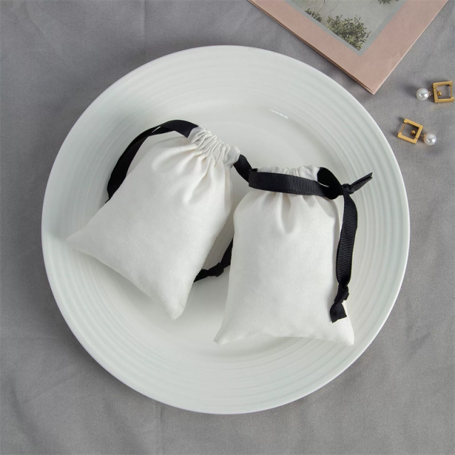 Moyi Cotton Drawstring Pouch Bags Beige With Black Drawstring Reusable Storage Bag