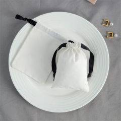 Moyi Cotton Drawstring Pouch Bags Beige With Black Drawstring Reusable Storage Bag