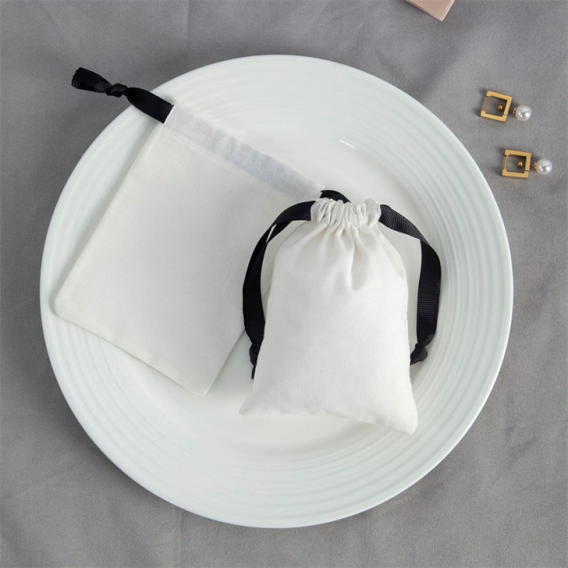 Moyi Cotton Drawstring Pouch Bags Beige With Black Drawstring Reusable Storage Bag