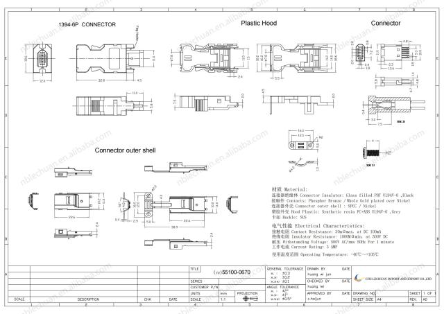 LECHUAN Premium Quality 2.00mm Pitch I/O Connector 6pin IEEE1394 55100-0670 Servo Motor Connector SM-6P SM-6E ENCODE PLUG Copper