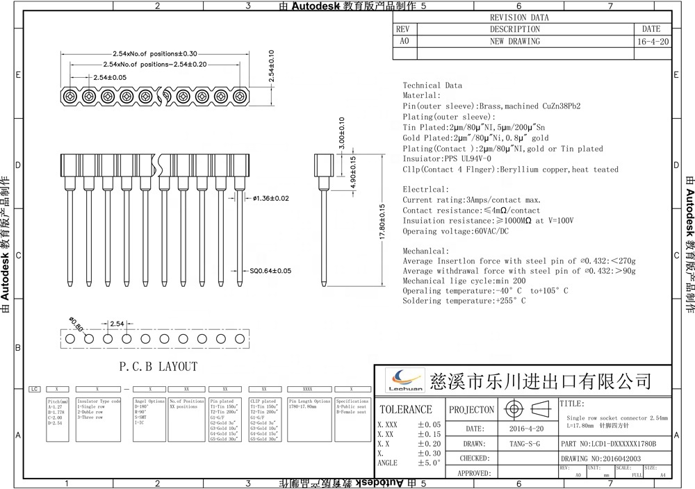 LECHUAN Machined Female Header Single/Dual Row SMT Pins 2.54/1.27/2.0 Pitch Straight Right Angle Pin Length 17.8mm for PCB